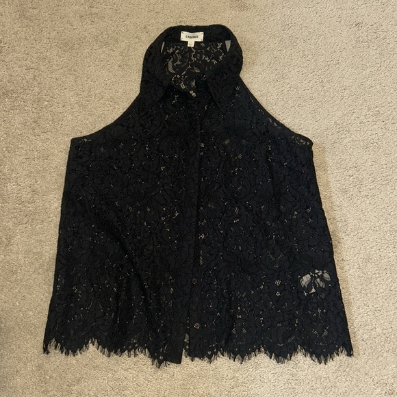L’AGENCE Daisie black button down lace blouse sz Lg - Picture 3 of 7
